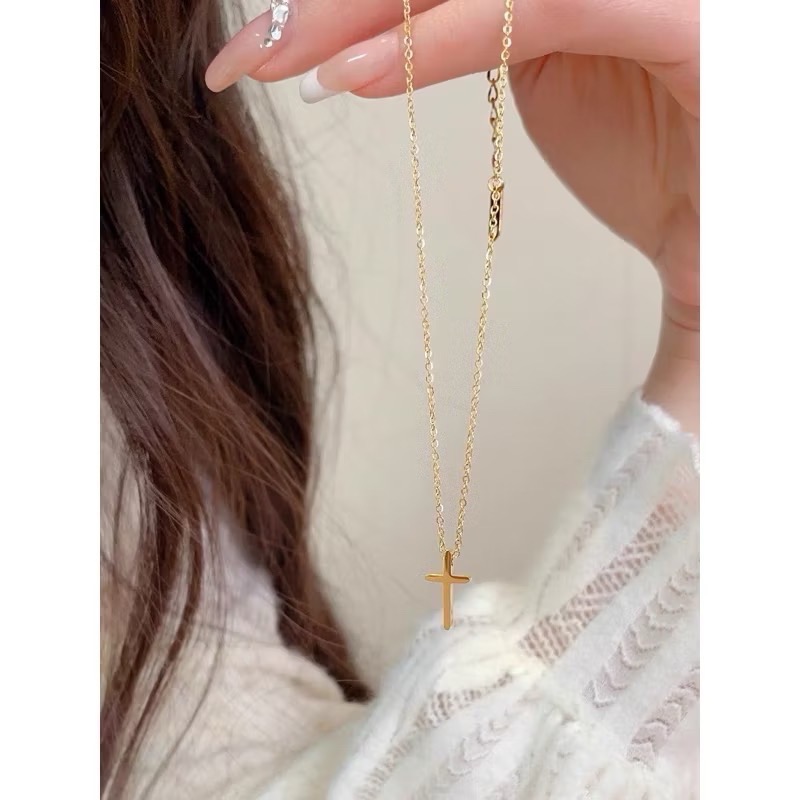 新開幕🔥現貨✨ 韓系簡約醫療鋼十字架項鍊｜鈦鋼鎖骨鍊｜受洗禮物｜抗敏可洗澡｜基督教飾品｜基本款-細節圖3
