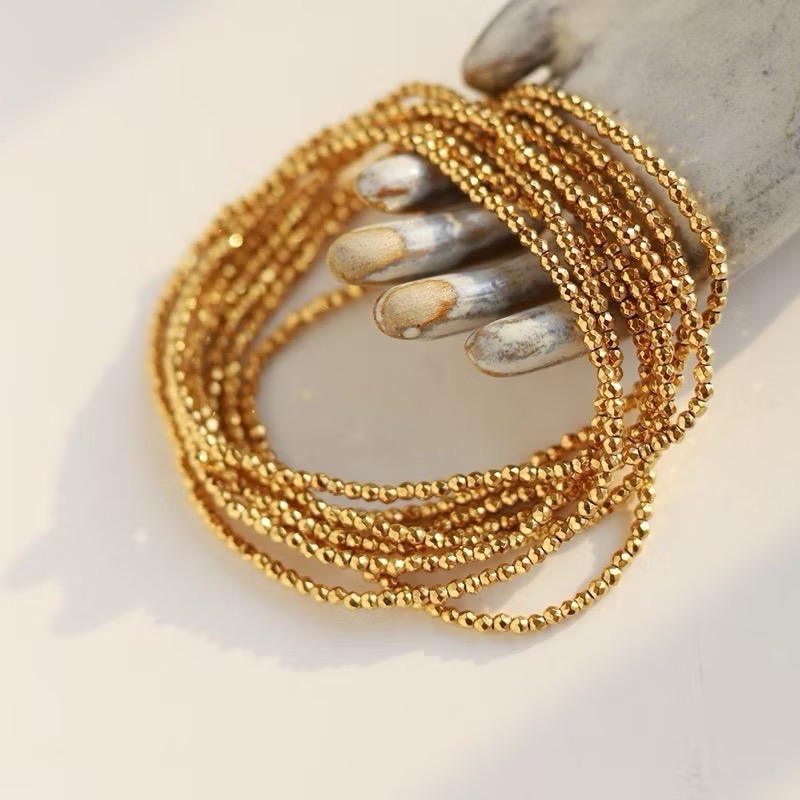 新開幕🔥現貨售完✨極細閃耀迷你金球彈力手鍊｜316L醫療鋼｜鈦鋼手鍊｜雷射小金珠｜可洗澡｜韓系疊戴手鍊-細節圖2