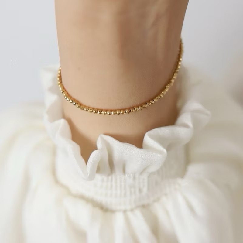 新開幕🔥現貨售完✨極細閃耀迷你金球彈力手鍊｜316L醫療鋼｜鈦鋼手鍊｜雷射小金珠｜可洗澡｜韓系疊戴手鍊-細節圖3