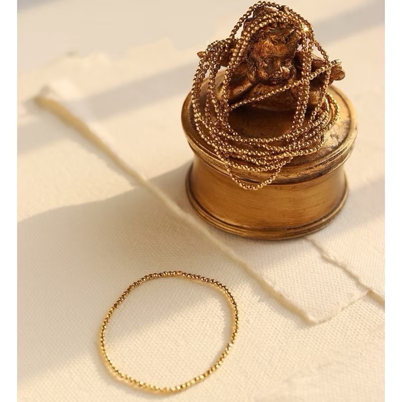 新開幕🔥現貨售完✨極細閃耀迷你金球彈力手鍊｜316L醫療鋼｜鈦鋼手鍊｜雷射小金珠｜可洗澡｜韓系疊戴手鍊-細節圖7