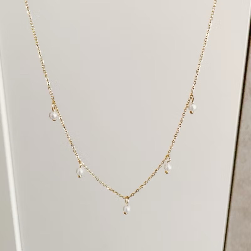 新開幕🔥現貨✨韓國歐膩迷你珍珠流蘇項鍊｜高品質316L醫療鋼｜鎖骨鍊｜鈦鋼項鍊｜不掉色抗敏｜可戴洗澡｜百搭-細節圖8