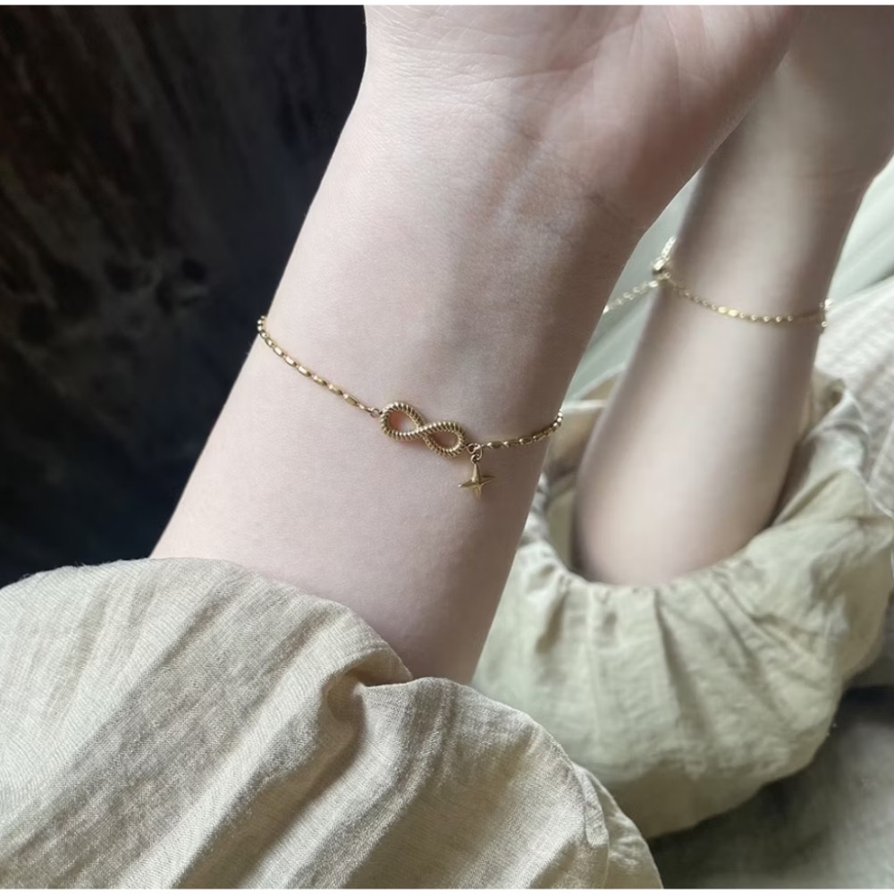 新開幕🔥現貨✨韓系高質感無限幸運手鍊｜星星手鍊｜八字手鍊｜發財手鍊｜316L醫療鋼｜抗敏不褪色｜可洗澡手鍊｜米粒手鍊-細節圖4