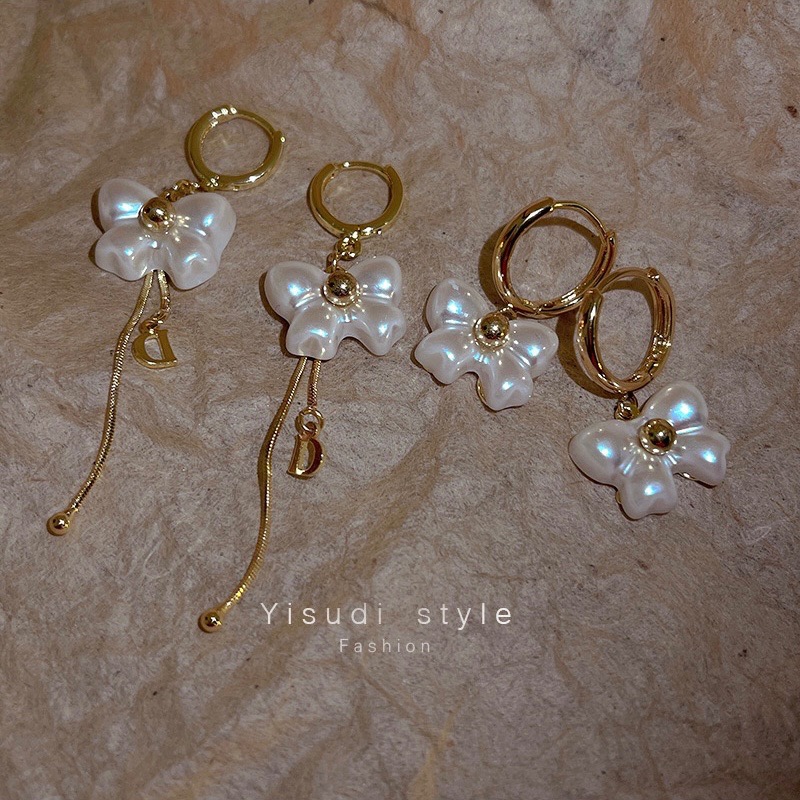 新開幕🔥現貨✨華麗感甜美立體珍珠感蝴蝶結耳環｜耳扣｜抗過敏｜高保色-細節圖6