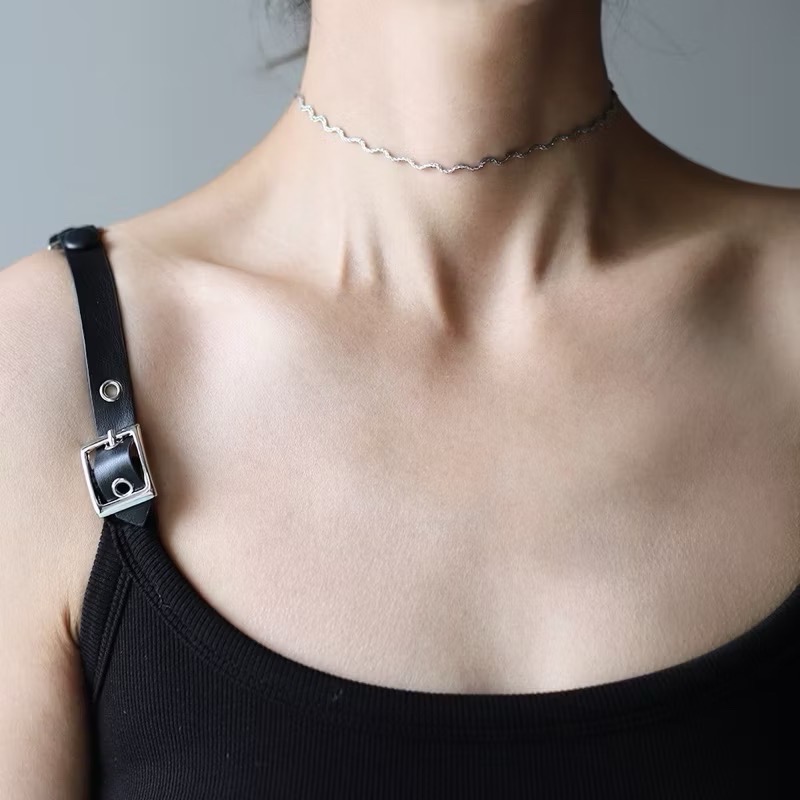 新開幕🔥現貨✨高品質千絲萬縷波浪鈦鋼項鍊｜醫療鋼手鍊｜成套飾品｜頸鍊｜鎖骨鍊｜百搭素鍊｜中性 個性-細節圖3