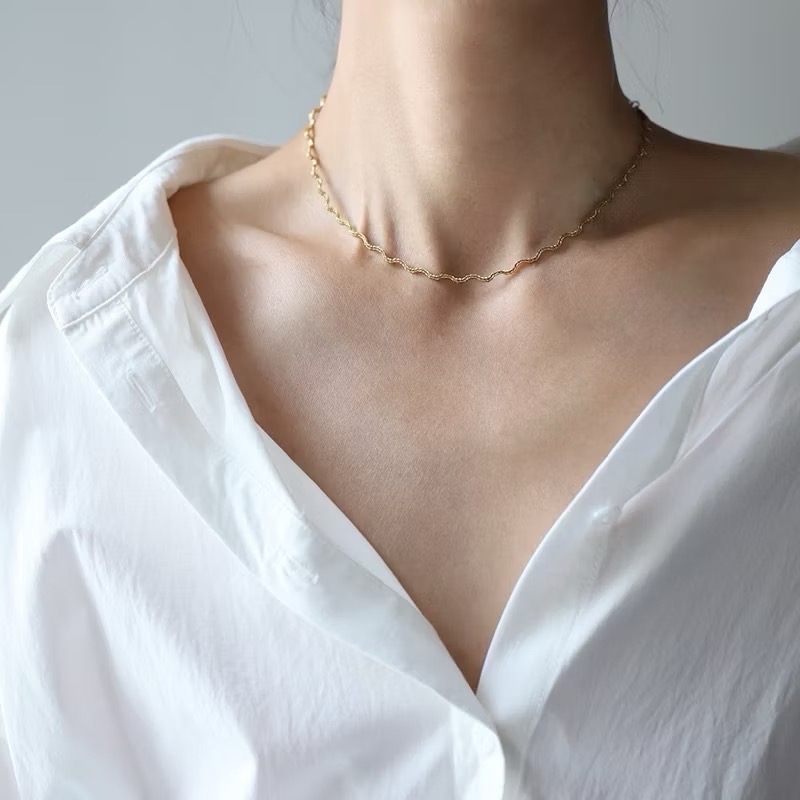 新開幕🔥現貨✨高品質千絲萬縷波浪鈦鋼項鍊｜醫療鋼手鍊｜成套飾品｜頸鍊｜鎖骨鍊｜百搭素鍊｜中性 個性-細節圖6