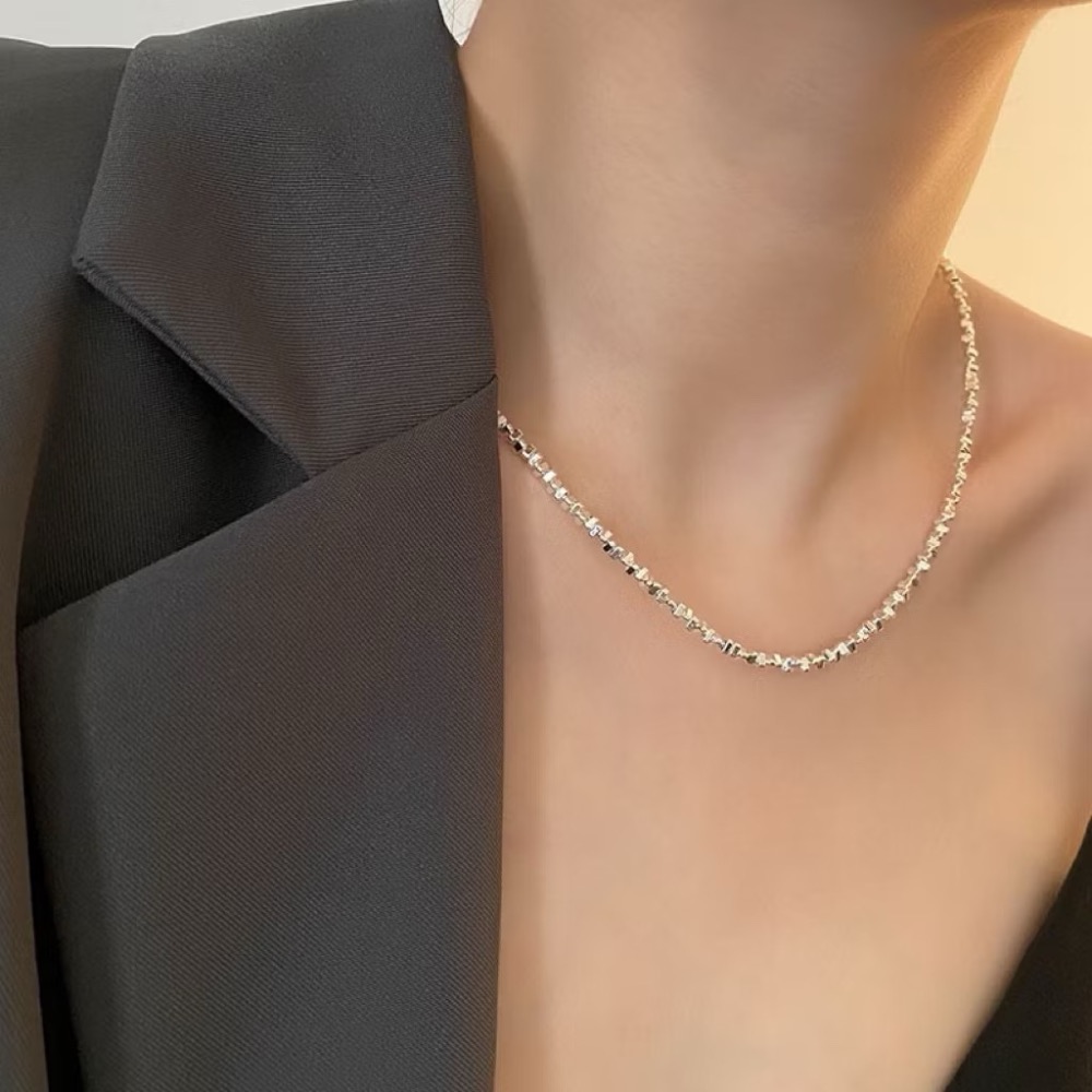 現貨✨極亮！韓國波光粼粼手工小碎銀項鍊｜鎖骨鍊｜嚴選高品質｜316L醫療鋼｜鈦鋼項鍊｜韓國飾品-細節圖3