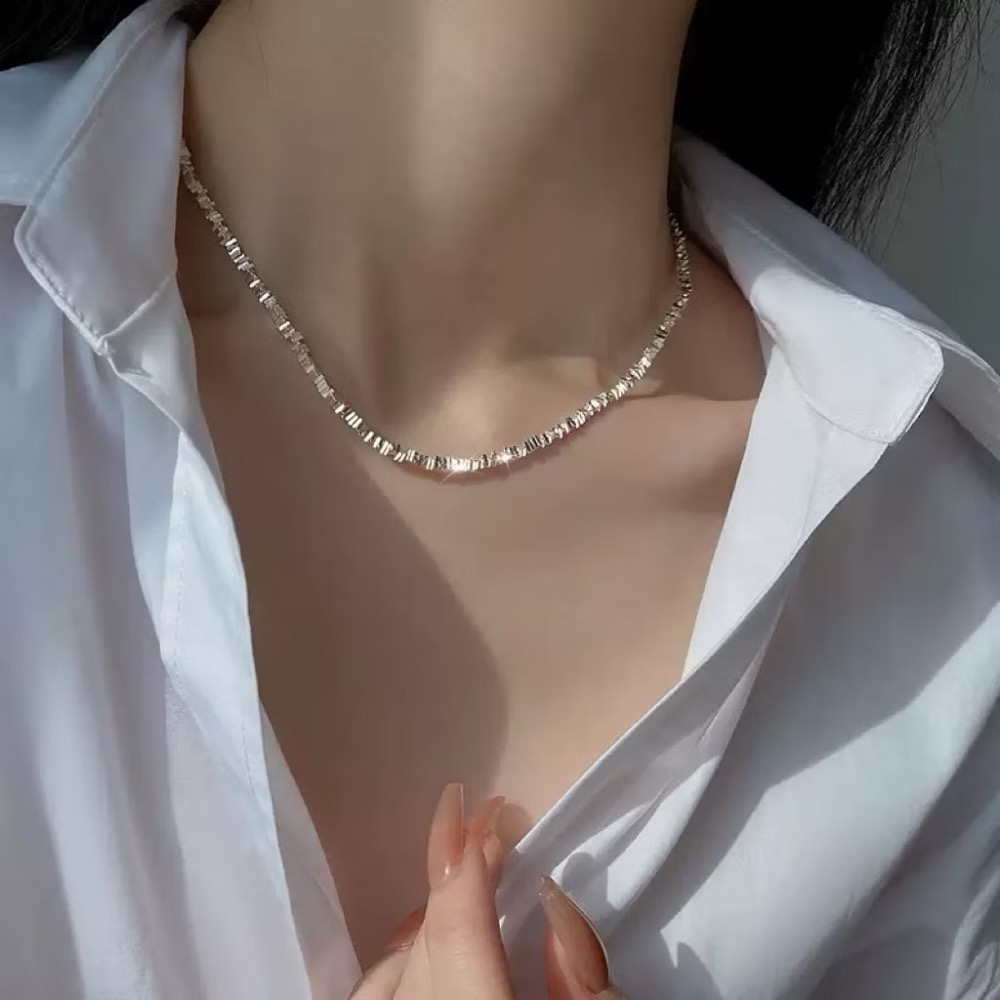 現貨✨極亮！韓國波光粼粼手工小碎銀項鍊｜鎖骨鍊｜嚴選高品質｜316L醫療鋼｜鈦鋼項鍊｜韓國飾品-細節圖7