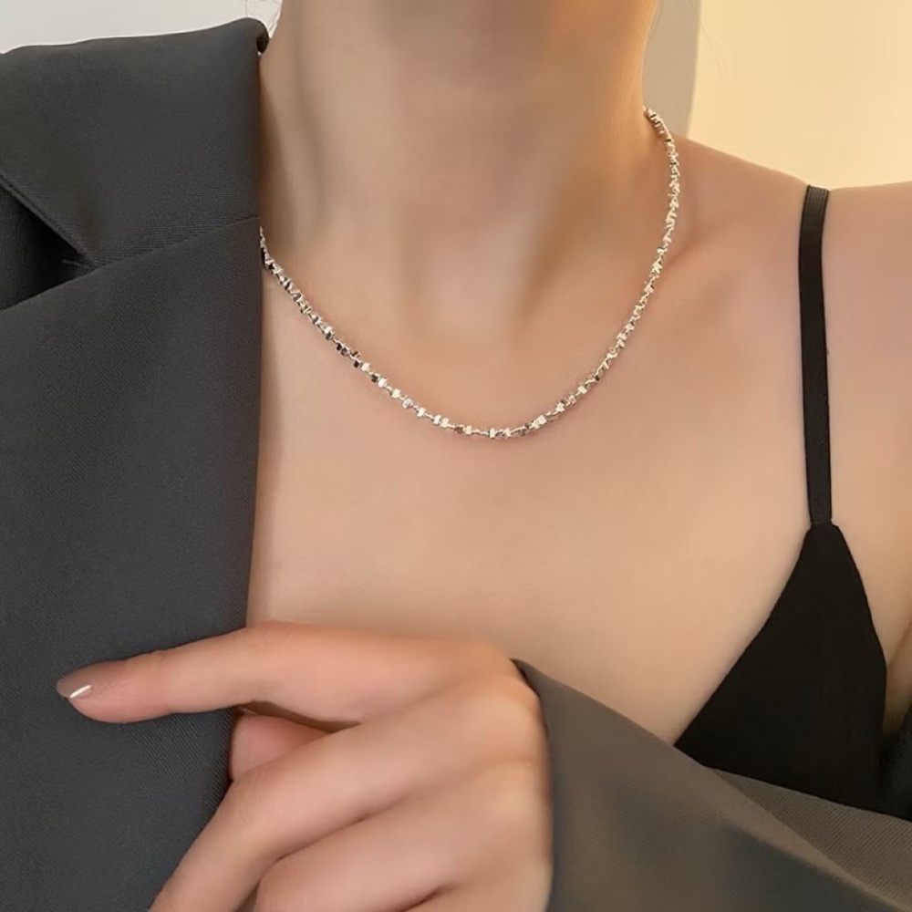 新開幕🔥現貨✨極亮！韓風閃耀波光粼粼手工小碎銀項鍊｜鎖骨鍊｜嚴選高品質｜316L醫療鋼｜鈦鋼項鍊-細節圖2