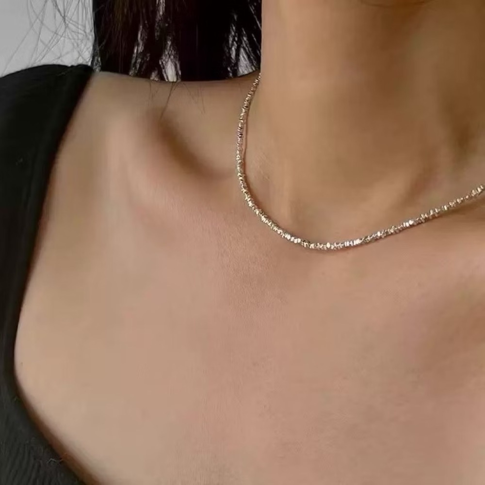 新開幕🔥現貨✨極亮！韓風閃耀波光粼粼手工小碎銀項鍊｜鎖骨鍊｜嚴選高品質｜316L醫療鋼｜鈦鋼項鍊-細節圖5