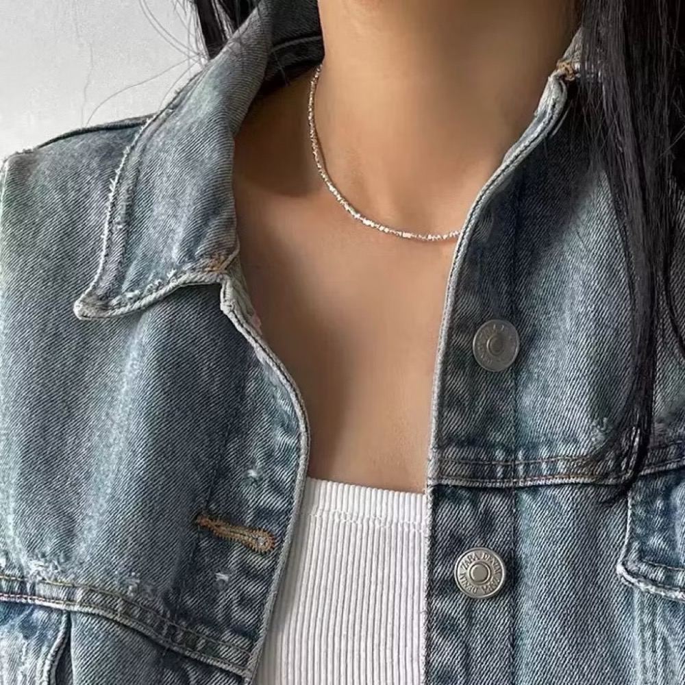 新開幕🔥現貨✨極亮！韓風閃耀波光粼粼手工小碎銀項鍊｜鎖骨鍊｜嚴選高品質｜316L醫療鋼｜鈦鋼項鍊-細節圖6
