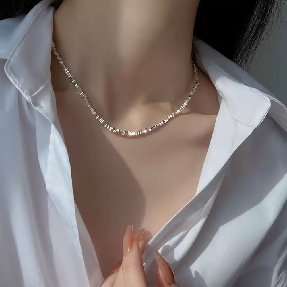 新開幕🔥現貨✨極亮！韓風閃耀波光粼粼手工小碎銀項鍊｜鎖骨鍊｜嚴選高品質｜316L醫療鋼｜鈦鋼項鍊-細節圖7