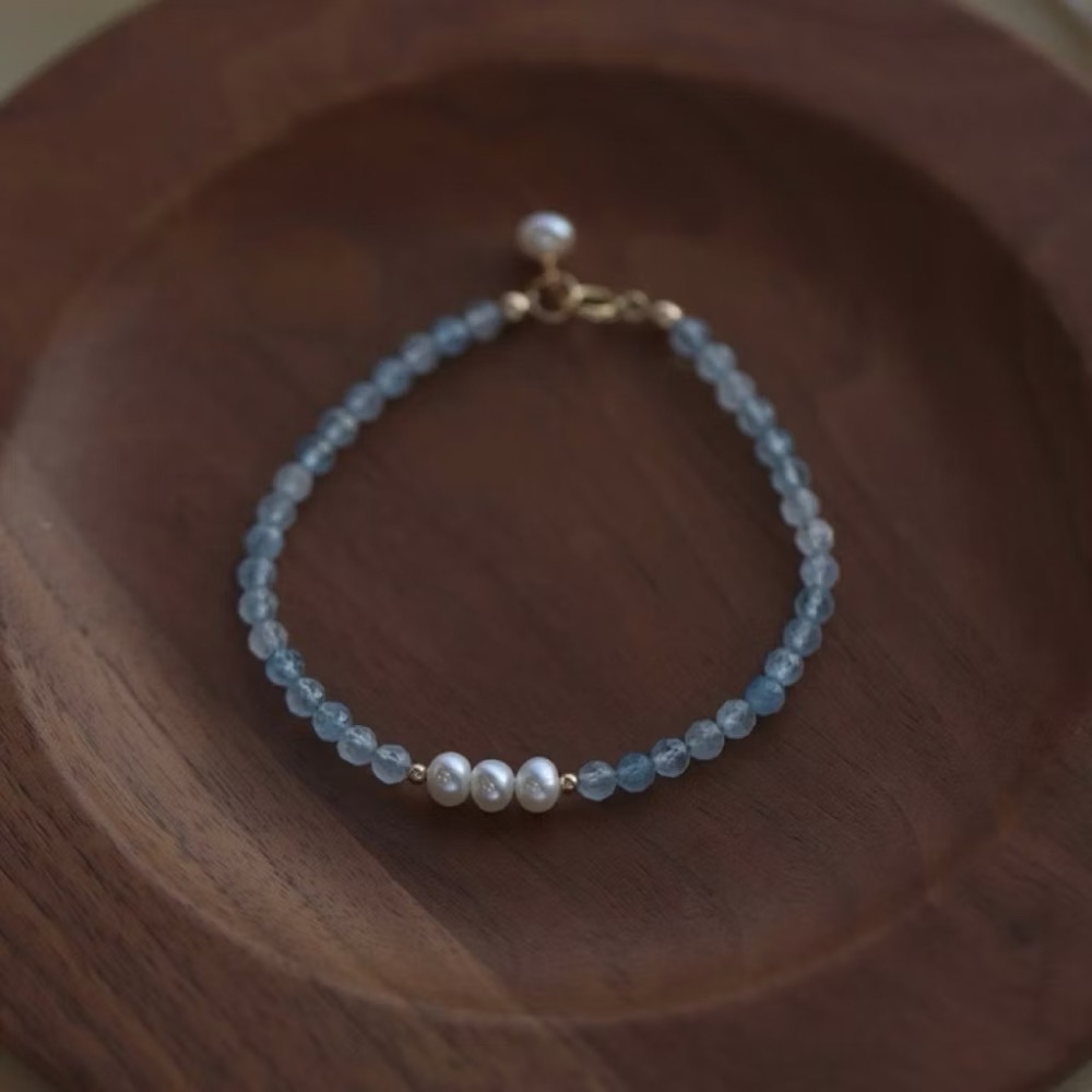 新開幕🔥現貨✨海藍寶淡水珍珠手鍊｜天然水晶手鍊 女｜招貴人提升自信｜輕奢氣質手串設計-細節圖3