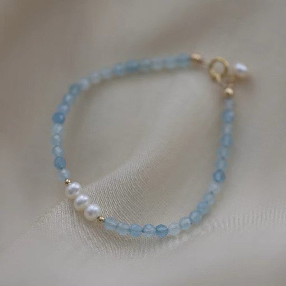 新開幕🔥現貨✨海藍寶淡水珍珠手鍊｜天然水晶手鍊 女｜招貴人提升自信｜輕奢氣質手串設計-細節圖8
