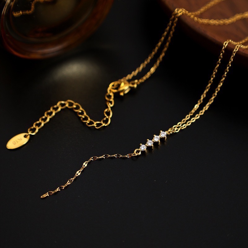 新開幕🔥現貨✨高級感流光排鑽Y字流蘇項鍊｜316L醫療鋼不褪色 可碰水｜排鑽鎖骨鍊顯瘦設計｜日常百搭必備-細節圖3