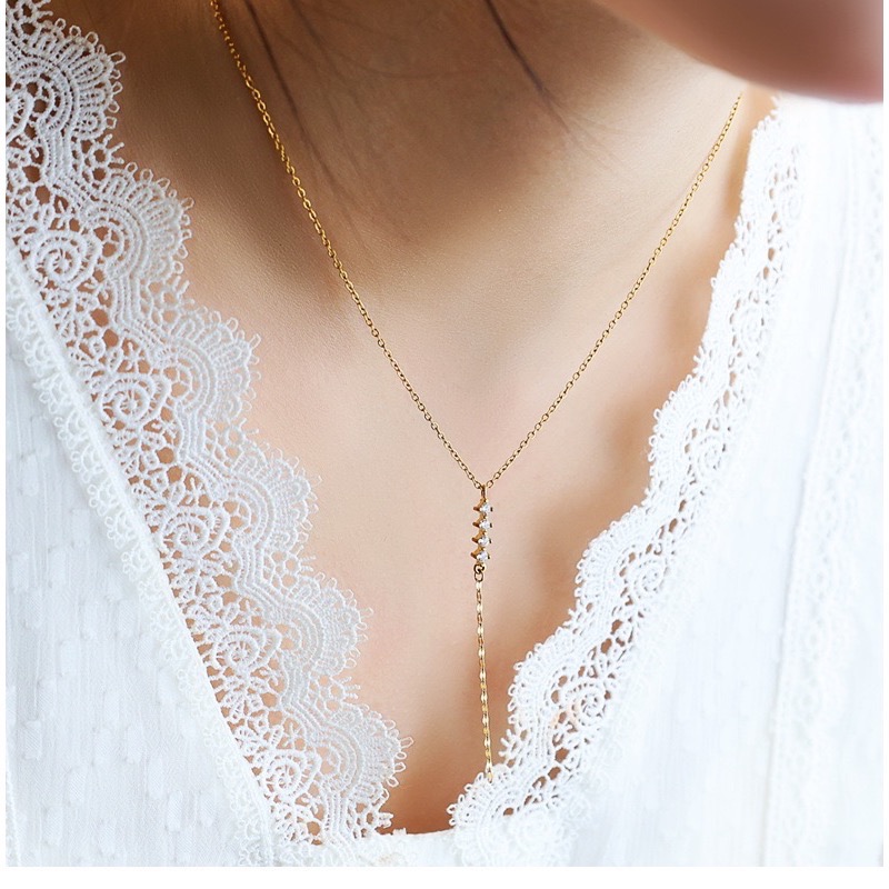 新開幕🔥現貨✨高級感流光排鑽Y字流蘇項鍊｜316L醫療鋼不褪色 可碰水｜排鑽鎖骨鍊顯瘦設計｜日常百搭必備-細節圖4