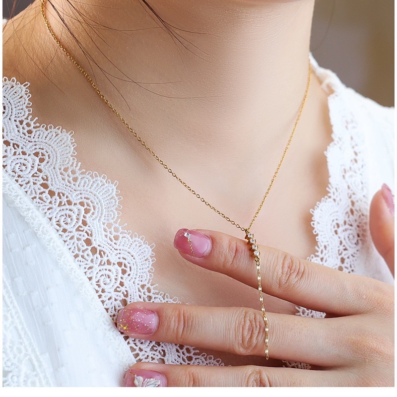 新開幕🔥現貨✨高級感流光排鑽Y字流蘇項鍊｜316L醫療鋼不褪色 可碰水｜排鑽鎖骨鍊顯瘦設計｜日常百搭必備-細節圖5