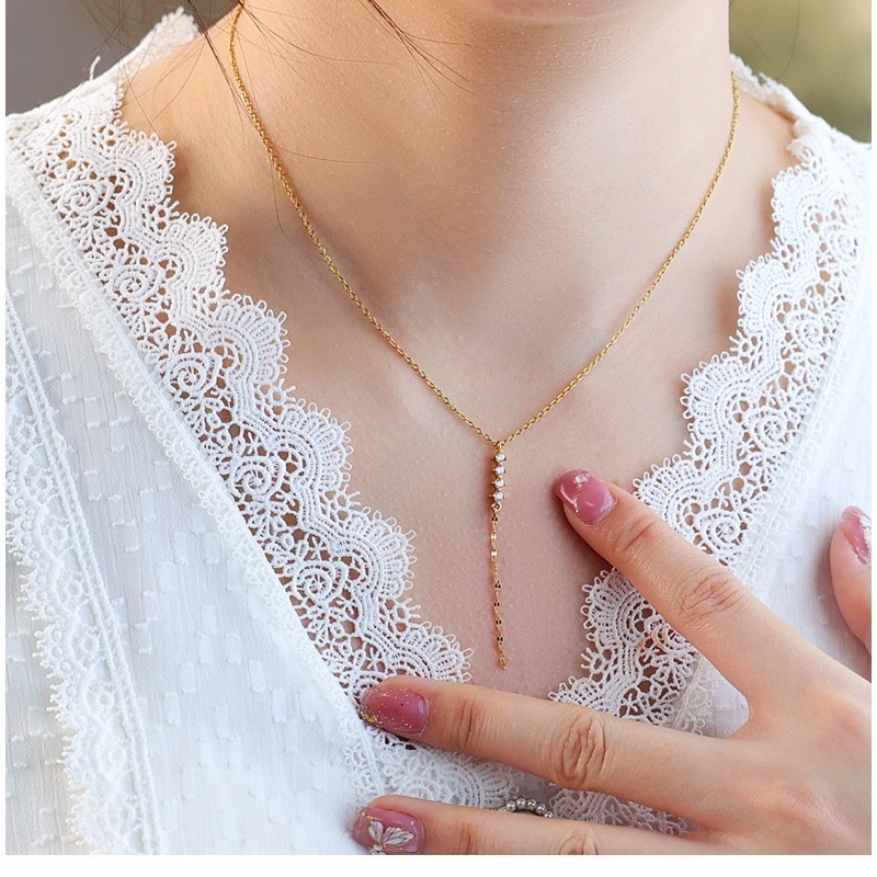 新開幕🔥現貨✨高級感流光排鑽Y字流蘇項鍊｜316L醫療鋼不褪色 可碰水｜排鑽鎖骨鍊顯瘦設計｜日常百搭必備-細節圖6