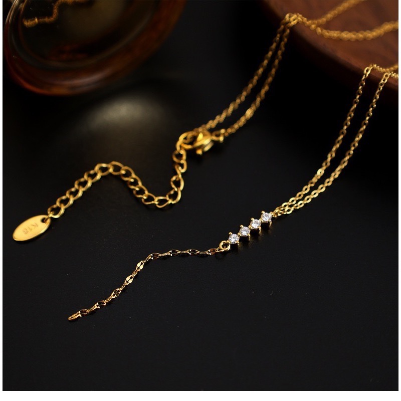 新開幕🔥現貨✨高級感流光排鑽Y字流蘇項鍊｜316L醫療鋼不褪色 可碰水｜排鑽鎖骨鍊顯瘦設計｜日常百搭必備-細節圖7