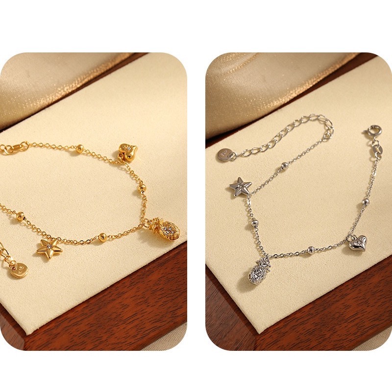 新開幕🔥現貨✨星心鳳梨旺運手鍊｜316L醫療鋼鈦鋼手鍊｜招財開運・好運隨身｜水果造型手鍊-細節圖3