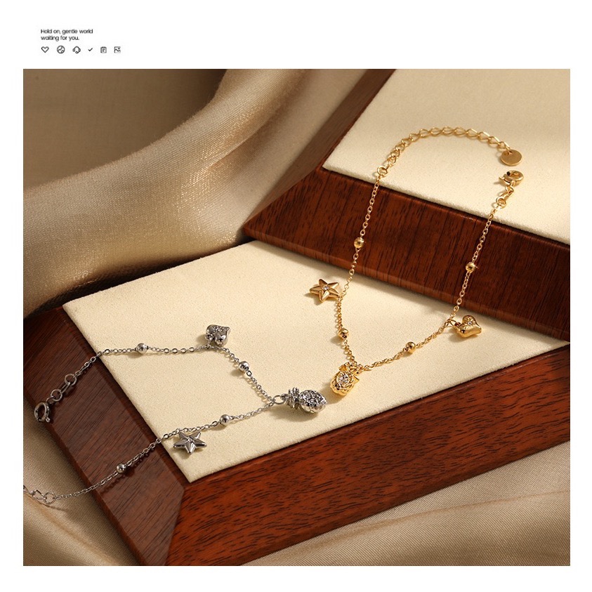 新開幕🔥現貨✨星心鳳梨旺運手鍊｜316L醫療鋼鈦鋼手鍊｜招財開運・好運隨身｜水果造型手鍊-細節圖4