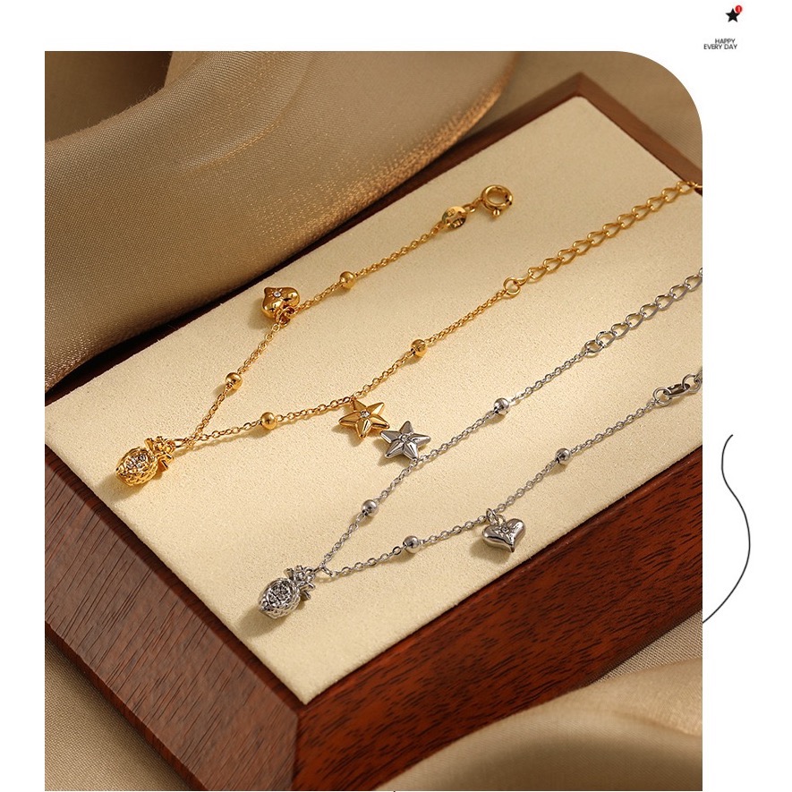 新開幕🔥現貨✨星心鳳梨旺運手鍊｜316L醫療鋼鈦鋼手鍊｜招財開運・好運隨身｜水果造型手鍊-細節圖5