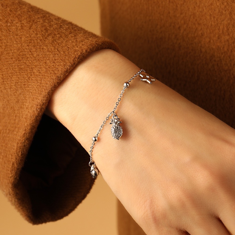 新開幕🔥現貨✨星心鳳梨旺運手鍊｜316L醫療鋼鈦鋼手鍊｜招財開運・好運隨身｜水果造型手鍊-細節圖6