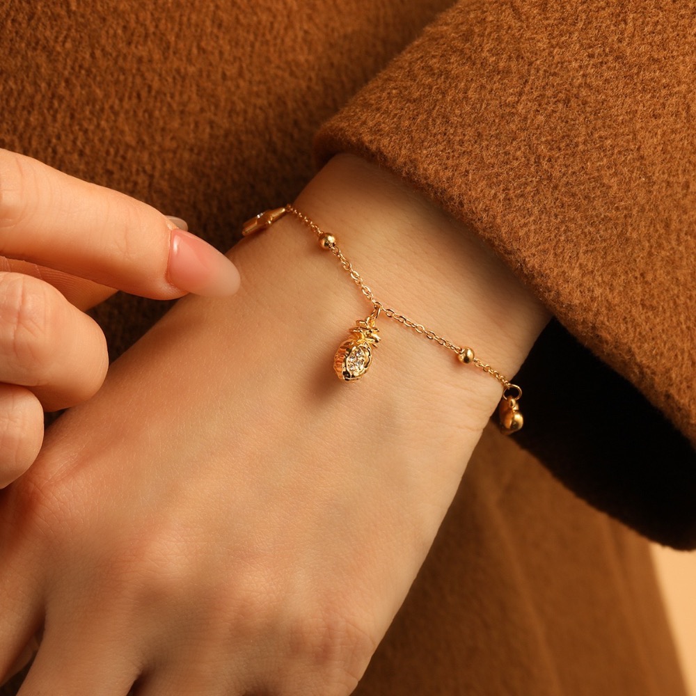 新開幕🔥現貨✨星心鳳梨旺運手鍊｜316L醫療鋼鈦鋼手鍊｜招財開運・好運隨身｜水果造型手鍊-細節圖7