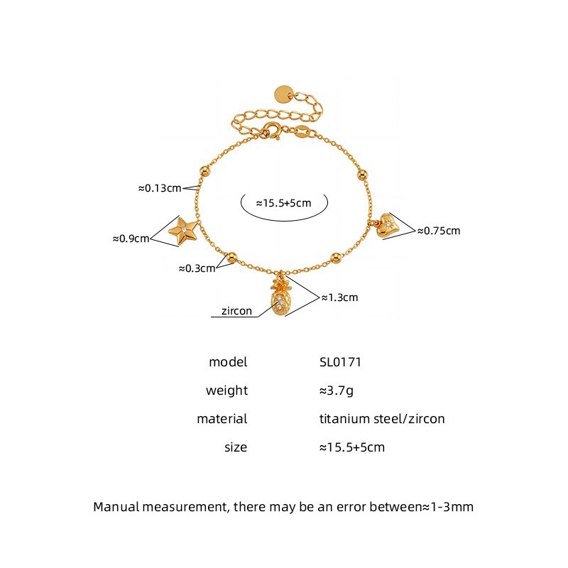 新開幕🔥現貨✨星心鳳梨旺運手鍊｜316L醫療鋼鈦鋼手鍊｜招財開運・好運隨身｜水果造型手鍊-細節圖8