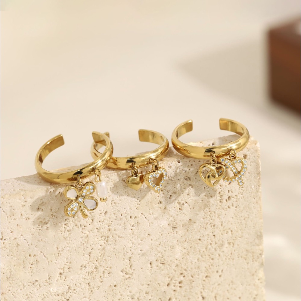 新開幕🔥現貨✨多款垂墜鑲鑽流蘇戒指｜316L醫療鋼｜開口可調｜花朵・珍珠・愛心設計｜氣質百搭指環-細節圖2