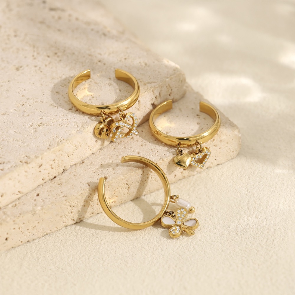 新開幕🔥現貨✨多款垂墜鑲鑽流蘇戒指｜316L醫療鋼｜開口可調｜花朵・珍珠・愛心設計｜氣質百搭指環-細節圖3