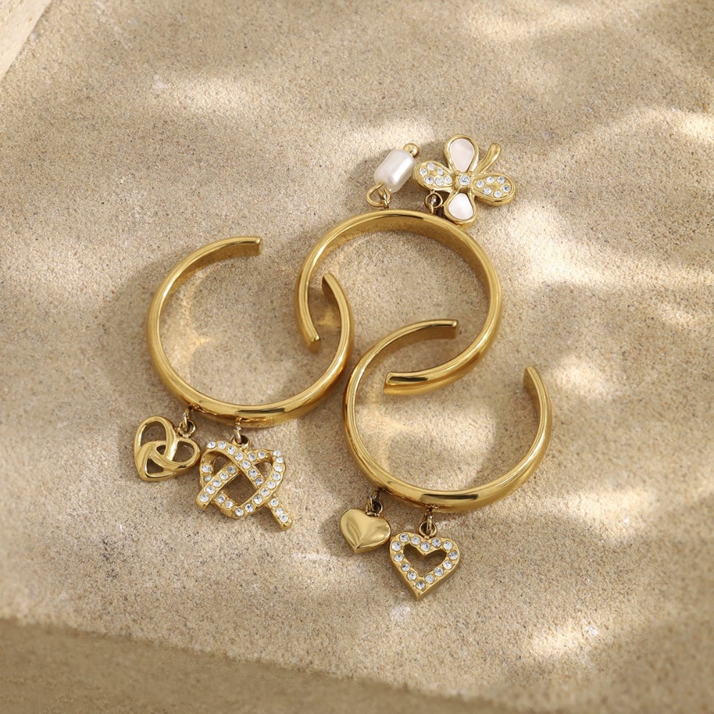 新開幕🔥現貨✨多款垂墜鑲鑽流蘇戒指｜316L醫療鋼｜開口可調｜花朵・珍珠・愛心設計｜氣質百搭指環-細節圖4