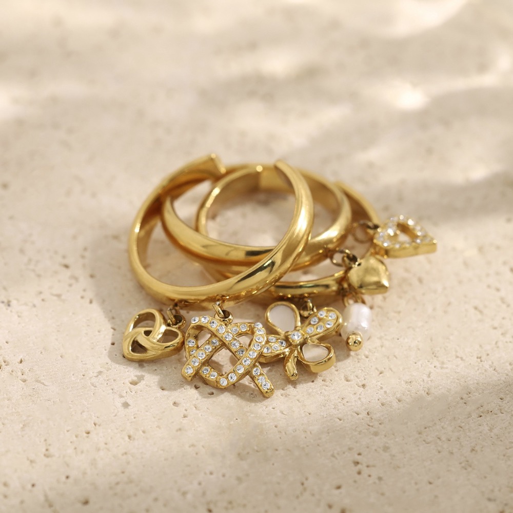 新開幕🔥現貨✨多款垂墜鑲鑽流蘇戒指｜316L醫療鋼｜開口可調｜花朵・珍珠・愛心設計｜氣質百搭指環-細節圖6