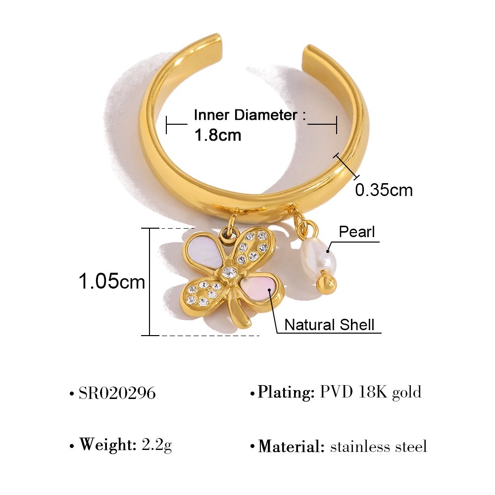 新開幕🔥現貨✨多款垂墜鑲鑽流蘇戒指｜316L醫療鋼｜開口可調｜花朵・珍珠・愛心設計｜氣質百搭指環-細節圖7