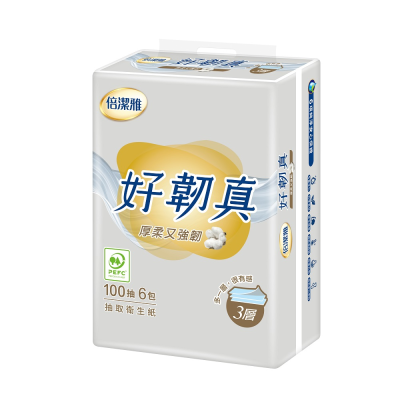 倍潔雅好韌真3層抽取衛生紙100抽6包(PEFC) <100PC抽 x 6 x 1PC包>