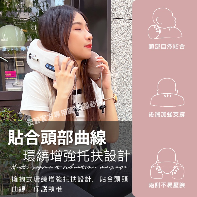 U型頸部按摩枕 頸部放鬆神器 多功能按摩枕 親膚絨面布 仿真真人按摩 USB充電 母親節禮物 經濟部認證:R55336-細節圖2