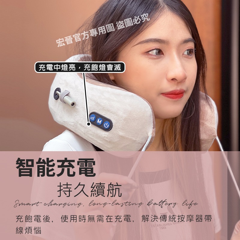 U型頸部按摩枕 頸部放鬆神器 多功能按摩枕 親膚絨面布 仿真真人按摩 USB充電 母親節禮物 經濟部認證:R55336-細節圖8
