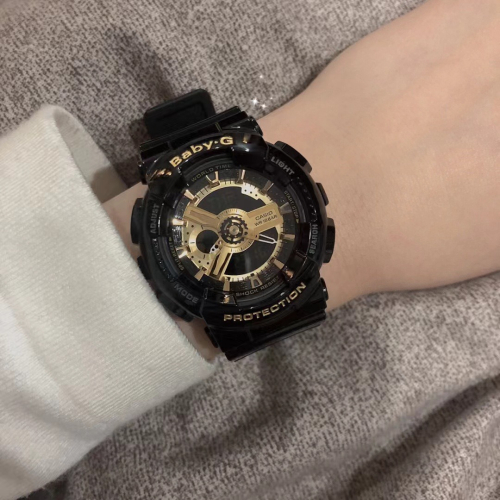 Casio卡西歐手錶女款 BABY-G少女時代同款 黑金配色 BA-110-1A 原單日本機芯，性能穩定，正品1:1