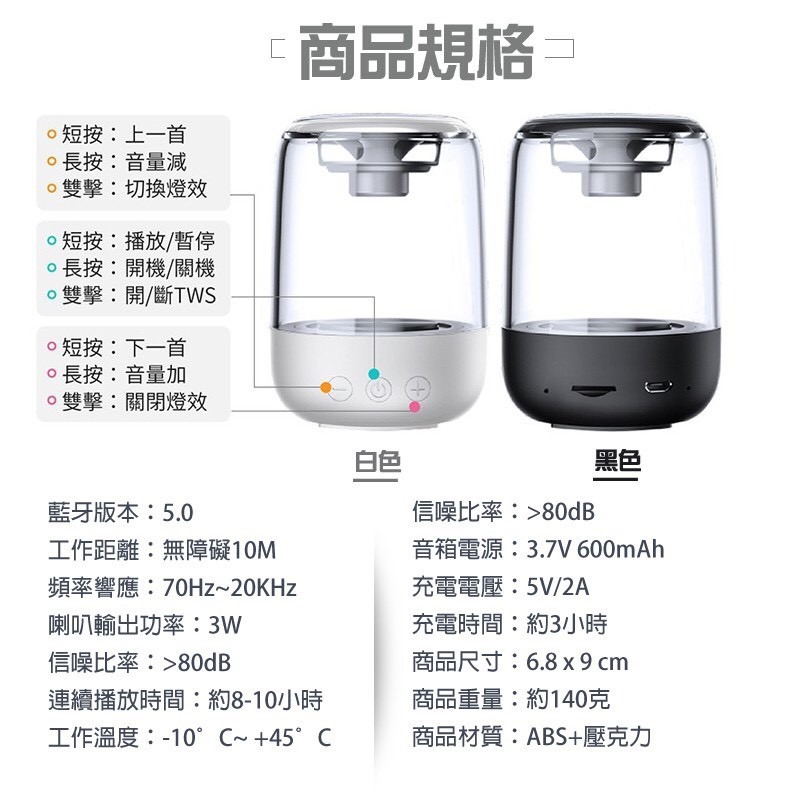 台灣現貨 炫彩藍牙音響 C7 超值兩入 TWS炫彩藍芽喇叭 無線音響 迷你音響 迷你音箱 重低音喇叭 喇叭 音響 音箱-細節圖8