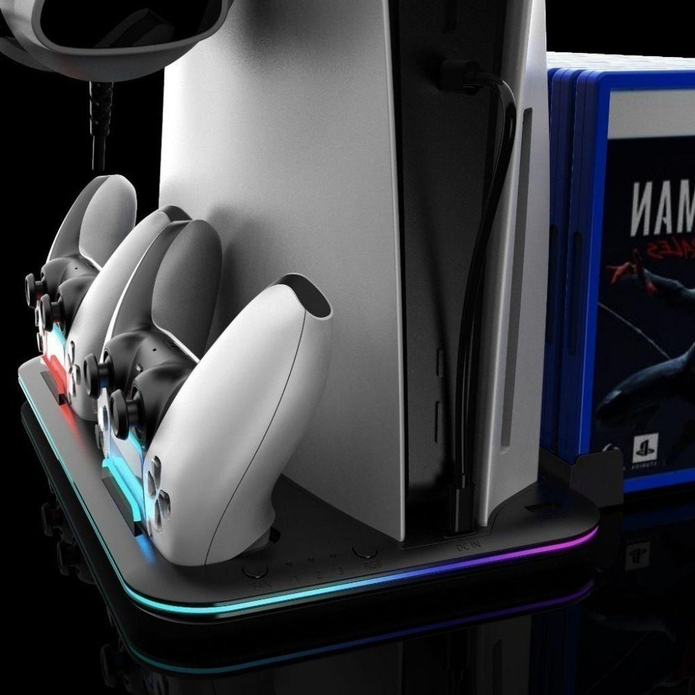 現貨 開發票 PS5 SLIM PRO 散熱座 RGB氛圍燈 雙手把充電 PS5底座 散熱架 收納底座 風扇散熱-細節圖3
