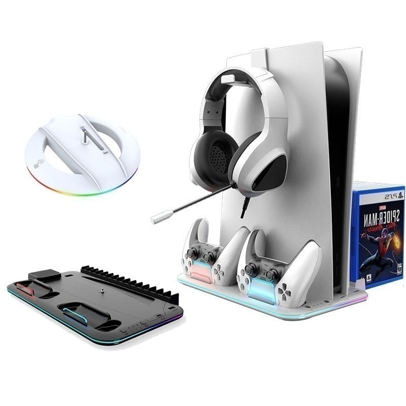 現貨 開發票 PS5 SLIM PRO 散熱座 RGB氛圍燈 雙手把充電 PS5底座 散熱架 收納底座 風扇散熱-細節圖2