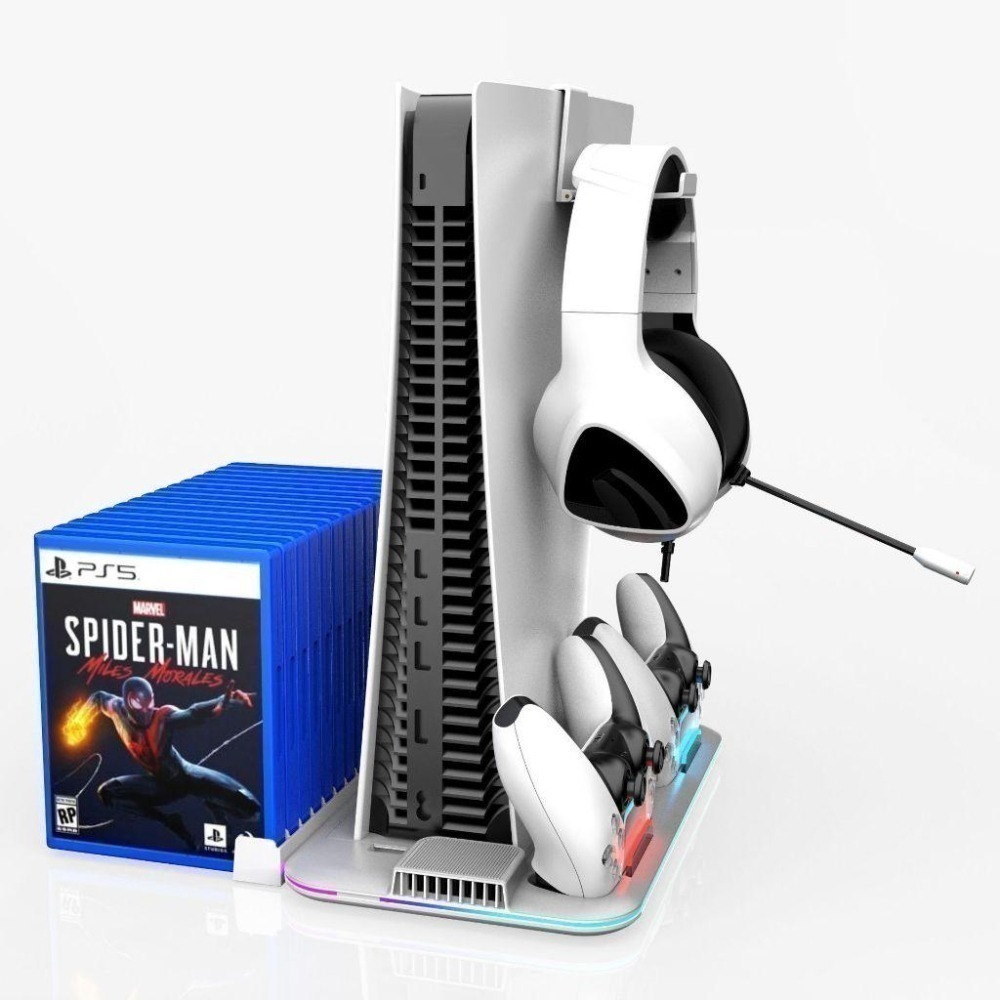現貨 開發票 PS5 SLIM PRO 散熱座 RGB氛圍燈 雙手把充電 PS5底座 散熱架 收納底座 風扇散熱-細節圖8