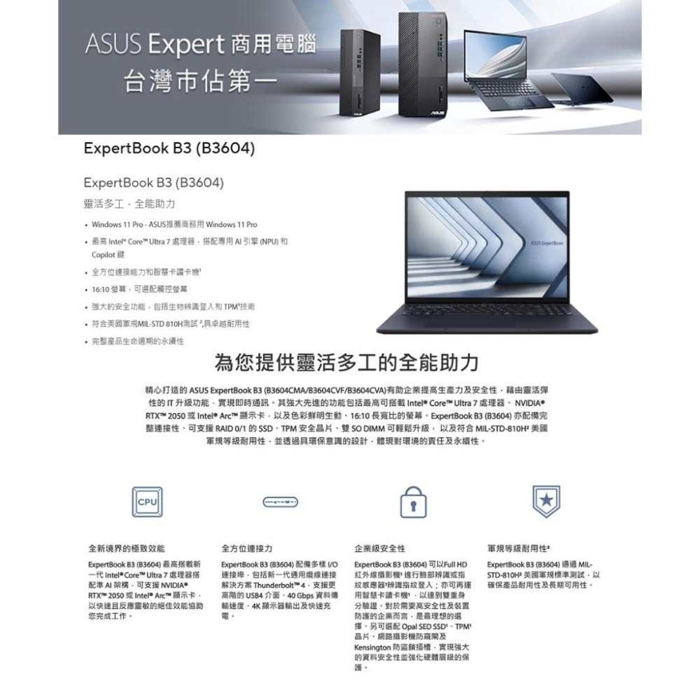 ASUS 華碩 ExpertBook B3 16吋 商用筆電【現貨 免運】B3604CMA-0141A155U 三年保固-細節圖6