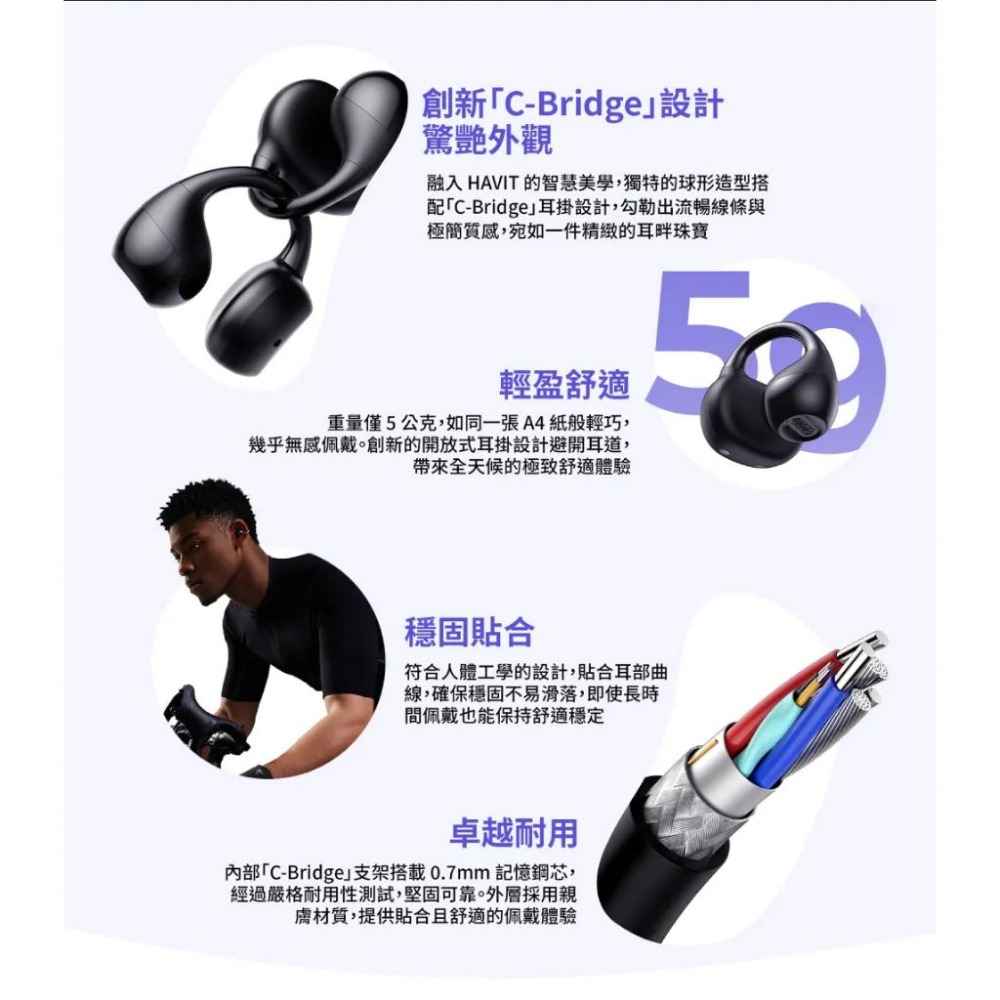 Havit 海威特 OWS916 頭部追蹤耳夾開放式藍牙耳機【現貨】開放式 骨傳導 防水 降噪 雙麥克風 運動耳機-細節圖6