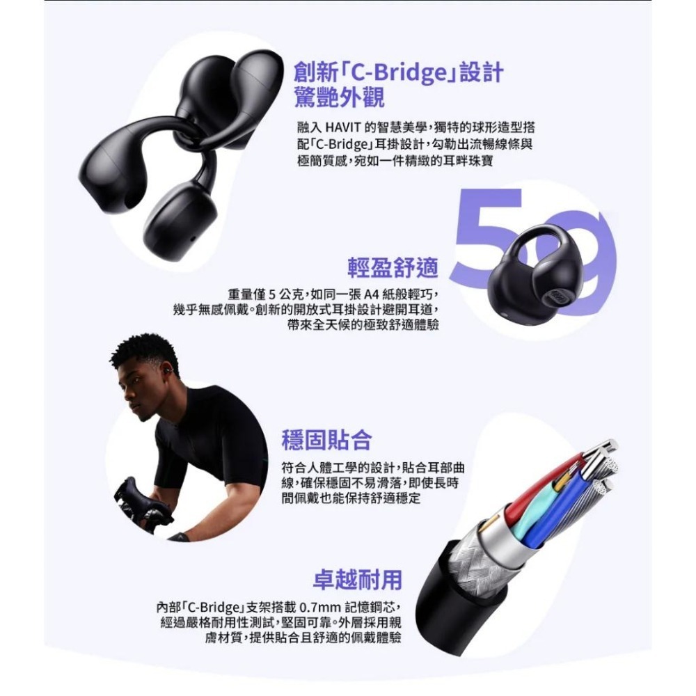 Havit 海威特 OWS916 頭部追蹤耳夾開放式藍牙耳機【現貨】開放式 骨傳導 防水 降噪 雙麥克風 運動耳機-細節圖6