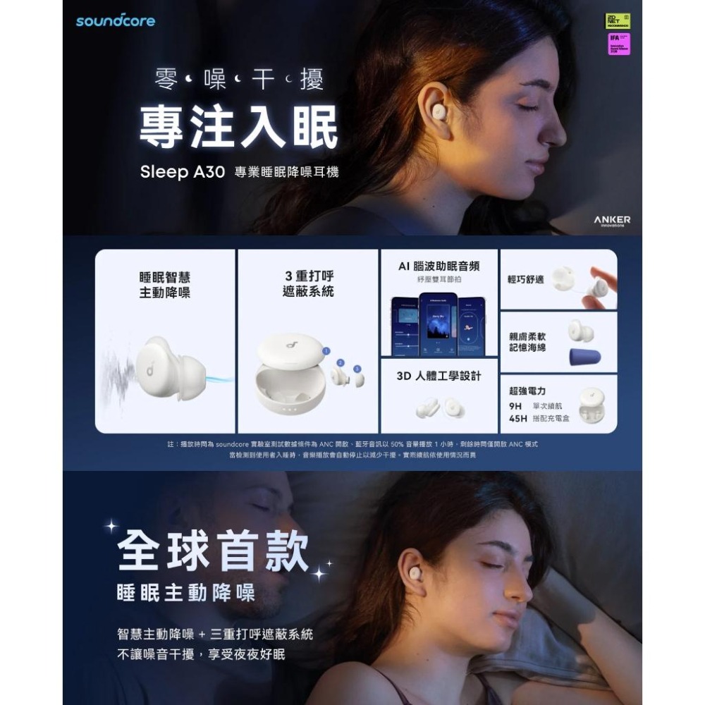 Soundcore Sleep A30 專業睡眠降噪耳機【現貨】降噪耳機 藍芽耳機 無線耳機 防水 抗汗 主動降噪-細節圖4