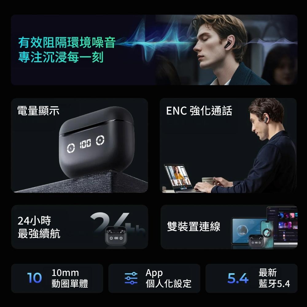 Havit 海威特 TW984 重低音 ANC 藍牙耳機【現貨】主動降噪 電量顯示 支援App 降噪耳機 無線耳機-細節圖4