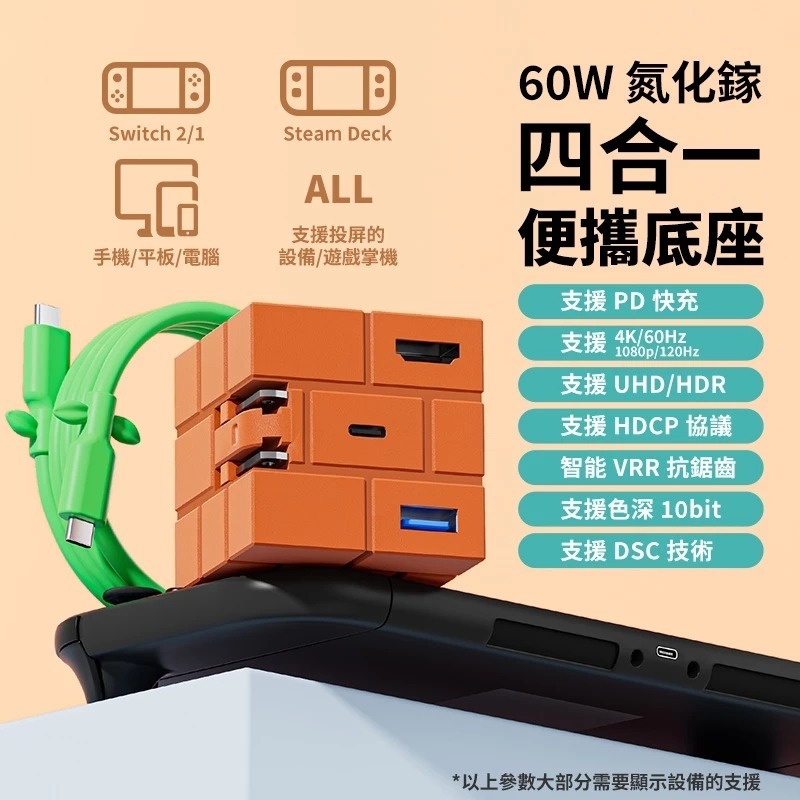 NS Switch 2 POWKONG 磚塊多功能影像轉接器【現貨】65W 支援4K PD快充 NS2 電視轉接器-細節圖4