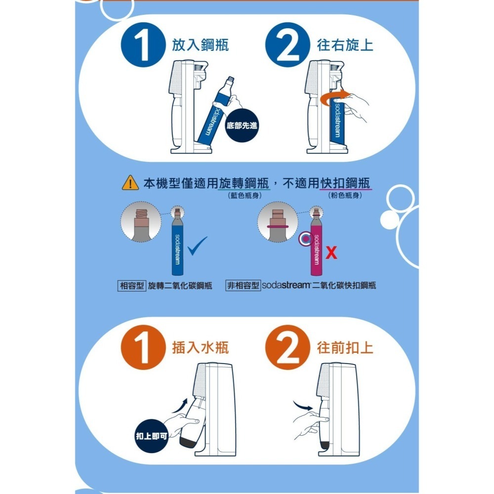 SodaStream 時尚風自動扣瓶氣泡水機 Spirit 現貨 公司貨 2年保 內附雙瓶 免插電 旋轉鋼瓶 氣泡水機-細節圖6