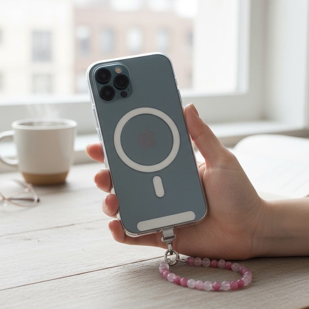 櫻語雪夢－－天然水晶手機鍊吊繩配飾-細節圖2