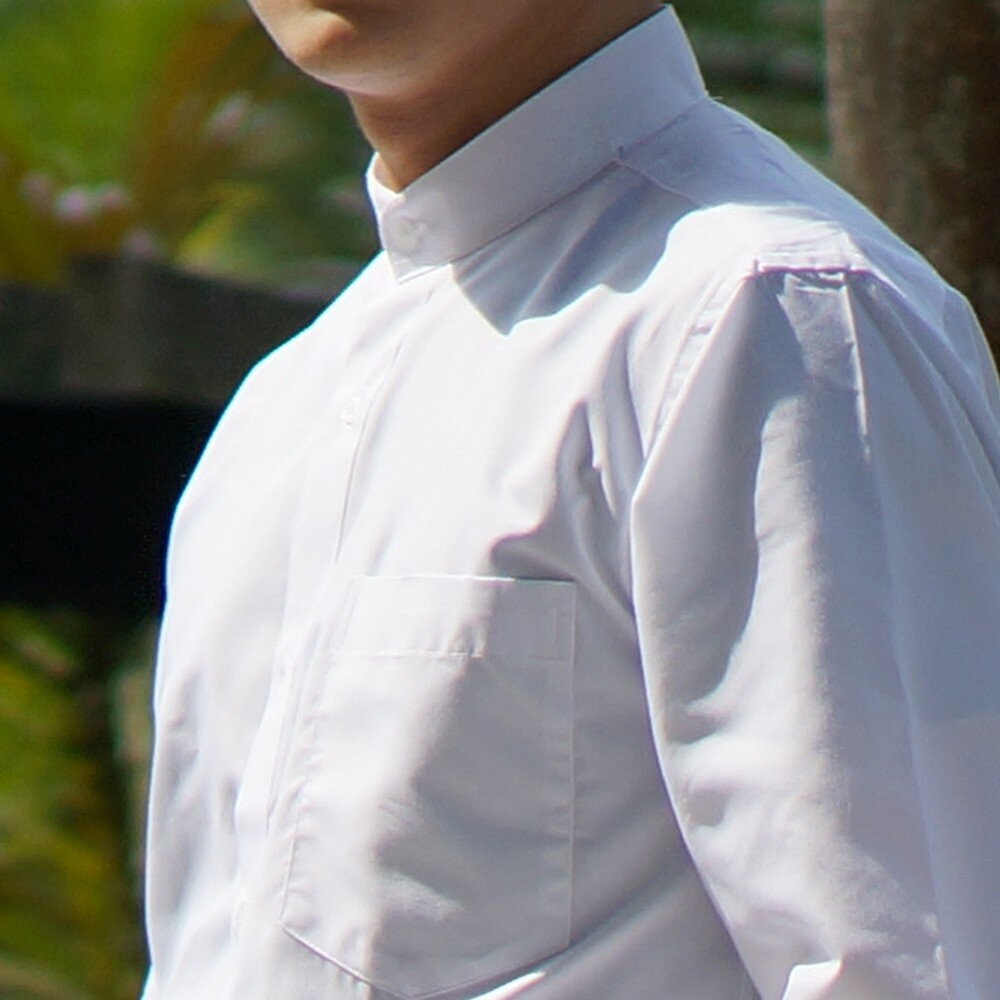 【CHINJUN】勁榮抗皺襯衫-長袖 亨利領 素面白色 立領 中山領 台灣現貨 男襯衫 商務 口袋 硬領-細節圖3